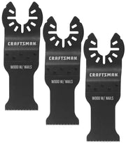 Photo of three Craftsman wood with nails oscillating tool blades, black, front view, SKU CMAO102-3.