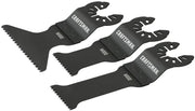Photo of Craftsman CMAO202 oscillating saw blade set for wood, three black blades angled on white background.