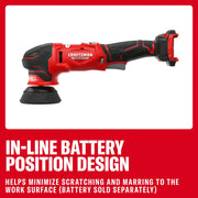 Photo of Craftsman cordless polisher CMCE130B, red and black, side view on white background.