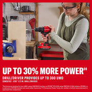 Photo of CRAFTSMAN CMCK201D1 cordless drill/driver being used to drill wood in a workshop.