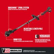 Craftsman string trimmer CMCST920B brushless, V20, with adjustable pole, bump feed, and QuickWind spool system, side view.