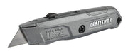 Photo of CRAFTSMAN CMHT10585 utility knife, silver metal body, angled left-side view, brand name visible.