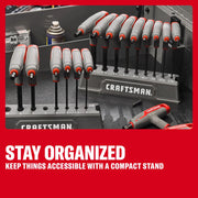 Craftsman hex key set on compact stand, gray and red handles, organized for easy tool access in workshop.