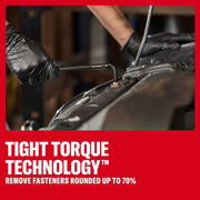 Gloved hand uses a CRAFTSMAN hex key on a rusted bolt. Text highlights Tight Torque Technology for removing rounded