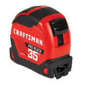 Red and black CRAFTSMAN Pro Reach tape measure, 35 feet length, SKU CMHT37575S.
