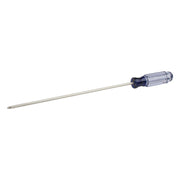 Photo of CRAFTSMAN long shaft Phillips screwdriver with clear blue handle, product CMHT65007, side view on white background.