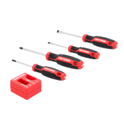 Photo of Craftsman CMHT65136 screwdriver set with four red-black screwdrivers and magnetizer on white background.