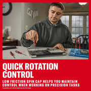 Person using CRAFTSMAN precision screwdrivers to repair electronics, with tools and device on the table.