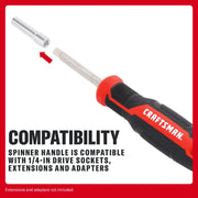 CRAFTSMAN spinner handle shown with 1/4-in drive socket, highlighting its compatibility with extensions and adapters.