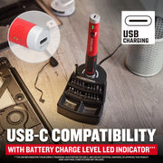 Photo of Craftsman graphics CMHT66720 USB-C rechargeable electric screwdriver kit with LED charge indicator.
