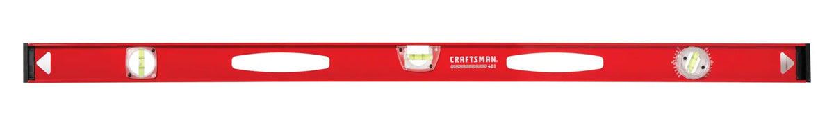 Craftsman CMHT82345 red box beam level with three vials, front view on white background.