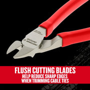 Photo of Craftsman flush cutting pliers CMHT82508 with red handles, angled view on black background.