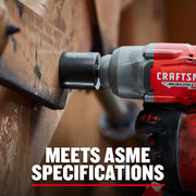 Photo of Craftsman brushless power tool CMMT15857 in use on metal, close-up side view.
