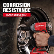 Photo of Craftsman tool used on a vehicle wheel, showing corrosion resistance. CMMT15998 graphics.