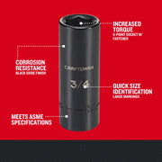 Craftsman 3/4 inch 6-point deep socket, black oxide finish, vertical angle, SKU CMMT16061.