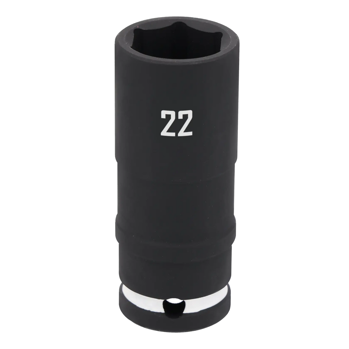 A close-up image of a black Craftsman socket with the number 22 printed on the side, designed for use with a ratchet or wrench.