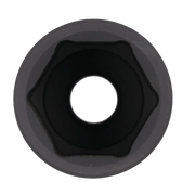 Close-up view looking into the opening of a black Craftsman socket, showing its hexagonal interior design.