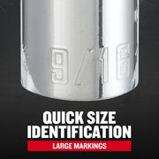 Craftsman socket CMMT43334 close-up showing large 9/16 size marking, emphasizing quick identification graphic.