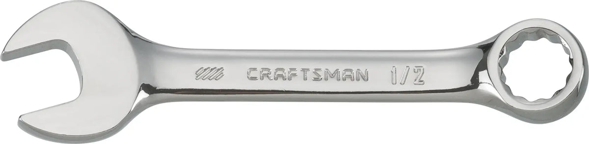 Photo of Craftsman CMMT44105 chrome combination wrench, 1/2 inch, flat view on white background.