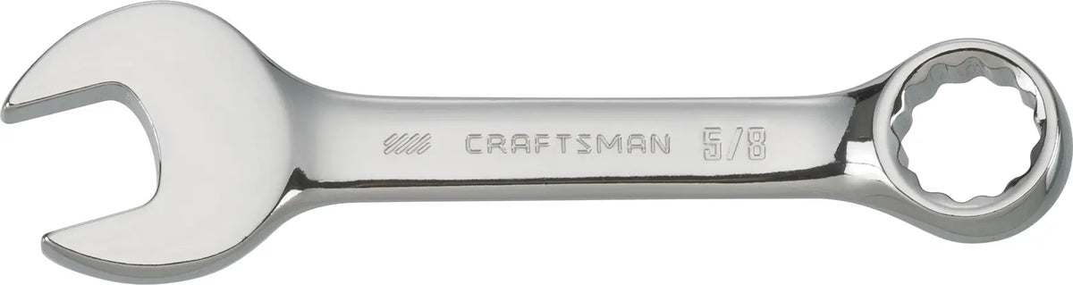 Craftsman CMMT44107 combination wrench, chrome finish, 5/8 inch, left side view, white background.