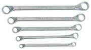 Photo of Craftsman CMMT44349 box end wrench set, five silver wrenches, top view, on white background.