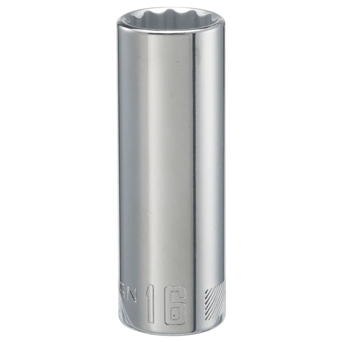Photo of Craftsman deep socket 16mm, chrome finish, SKU CMMT44421, tool category, front angle on white background.