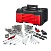 Craftsman tool set CMMT45242 with black and red toolbox, sockets, wrenches, bits, and ratchets, front angle photo.