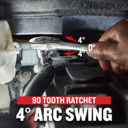 Photo of Craftsman ratchet CMMT45242 with low profile head in use in a tight engine space.