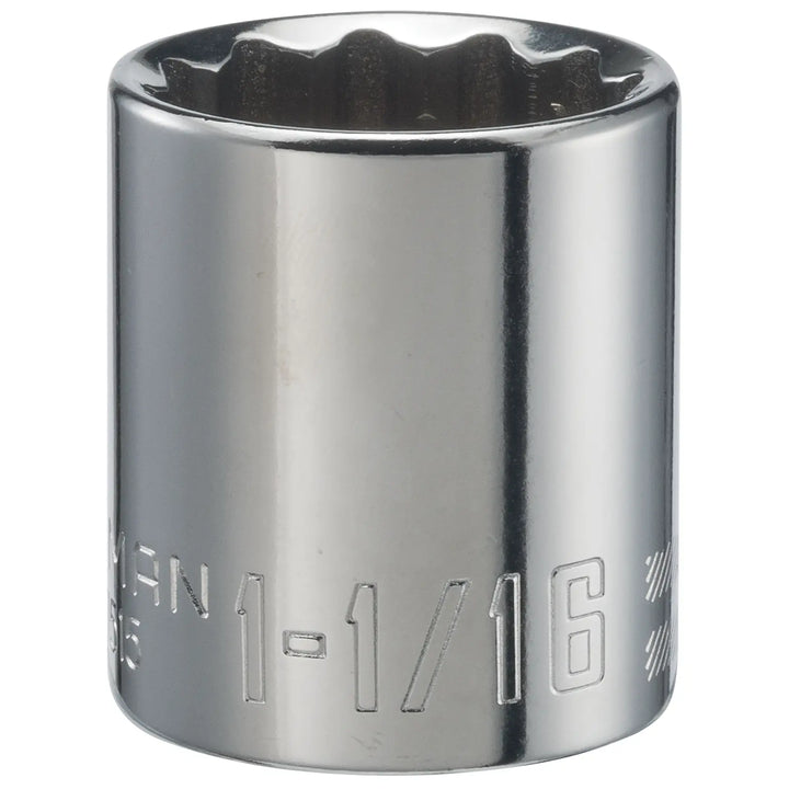 Photo of CRAFTSMAN socket, polished chrome finish, size 1-1/16 inch, SKU CMMT47515, front view.