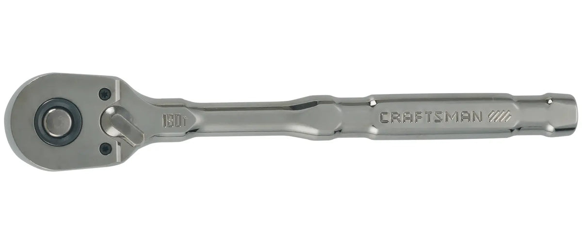 A metal ratchet wrench with a polished finish, featuring the brand name 'CRAFTSMAN' engraved on the handle.