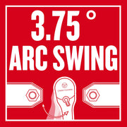 Craftsman graphics showing 3.75° arc swing with ratchet illustration, SKU CMMT86332V, red background.
