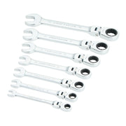 A set of seven CRAFTSMAN ratcheting combination wrenches, arranged in descending order by size. Each wrench features an open end on one side and a ratcheting box end on the other.