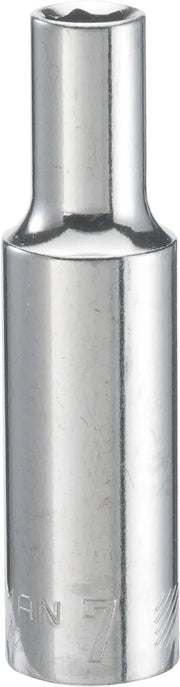 Photo of Craftsman CMMT99142 chrome deep socket, single piece, shown upright on white background.