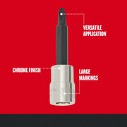 Craftsman socket bit with chrome finish and large markings, Phillips tip, SKU CMMT99258, straight angle.