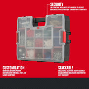 Craftsman portable organizer with clear lid, black body, visible red latches, SKU CMST14022, front angle.