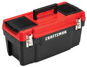 Craftsman CMST20901 toolbox, black base with red lid, two metal latches, front angle on white background.