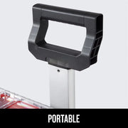 Photo of Craftsman portable toolbox handle, black plastic grip on metal shaft, CMST60402, front angle.
