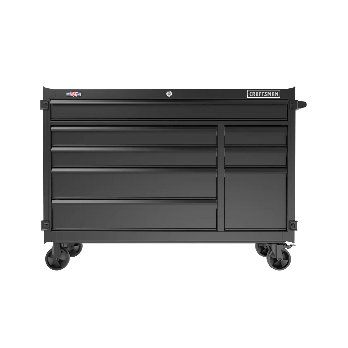 Front angle photo of Craftsman black rolling tool chest with drawers CMST98262BK.