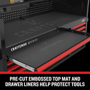 Craftsman graphics CMSTVS5210BK pre-cut embossed top mat and drawer liners for tool storage, angled view.