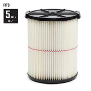 Craftsman pleated vacuum filter CMXZVBE38755, white with black top, photo on white background.