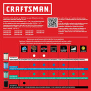 Craftsman vac filter chart, red background, displays four filter types for model CMXZVBE38778 with application icons.